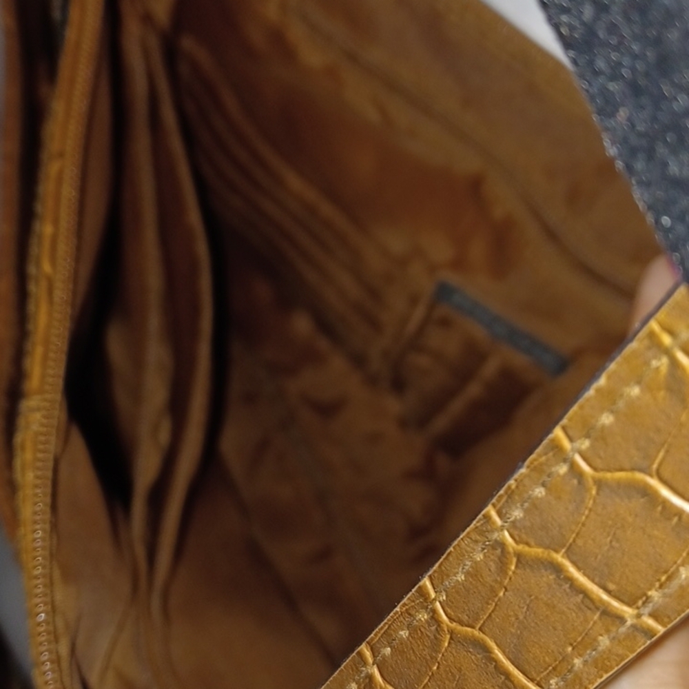 Bueno Dark Brown Faux leather croc embossed shoulder Tote laptop travel bag - Picture 4 of 8
